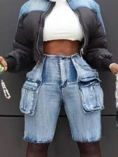 Loose Casual Pockets Denim Fifth Pants LSD-2413