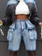 Loose Casual Pockets Denim Fifth Pants LSD-2413