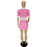 Print Short Sleeve Tight Two Piece Shorts Set LM-9336