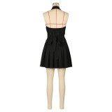 Solid Color Sleeveless Vest Pleated Skrits Suit AIL-313