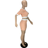 Print Short Sleeve Tight Two Piece Shorts Set LM-9336