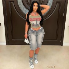 Casual Washed Pockets Fifth Jeans LSD-2405