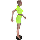 Solid Color Sport Short Sleeve Two Piece Shorts Set LM-9259