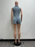 Sexy Zipper Sleeveless Denim Romper YMEF-53065