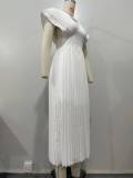 Solid Color Press Pleated Midi Dress OLYF-6177