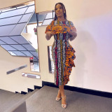 Plus Size Print Contrast Color Maxi Dress NY-11015