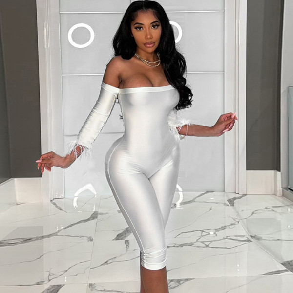 Solid Color One-Shoulder Tight Romper MXBF-D24RP709