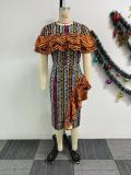 Plus Size Print Contrast Color Maxi Dress NY-11015