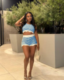 Stripe Contrast Color Knits Short Suit TK-6340