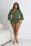 Plus Size Solid Color Drawstring Romper NY-3561