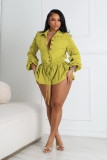 Plus Size Solid Color Drawstring Romper NY-3561