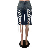 Vintage Drawstring Washed Denim Shorts BGN-360