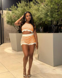 Stripe Contrast Color Knits Short Suit TK-6340