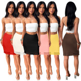 Solid Color Double Layer Mesh Half Body Skirt MZ-2900