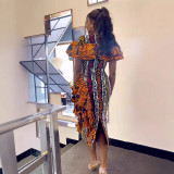 Plus Size Print Contrast Color Maxi Dress NY-11015