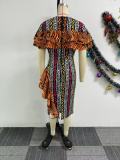 Plus Size Print Contrast Color Maxi Dress NY-11015