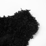 Halterneck Furry Tie Two Piece Pants Set MXBF-D25ST075
