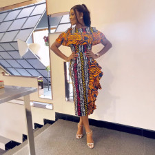 Plus Size Print Contrast Color Maxi Dress NY-11015
