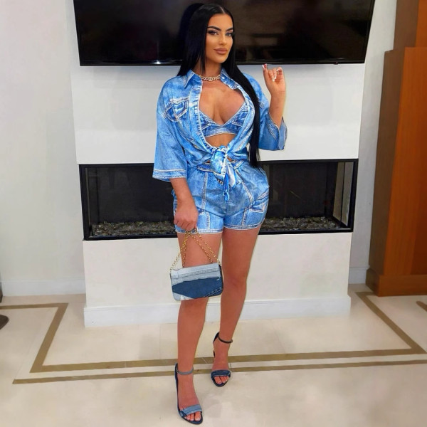 Casual Print Two Piece Shorts Set SH-391346