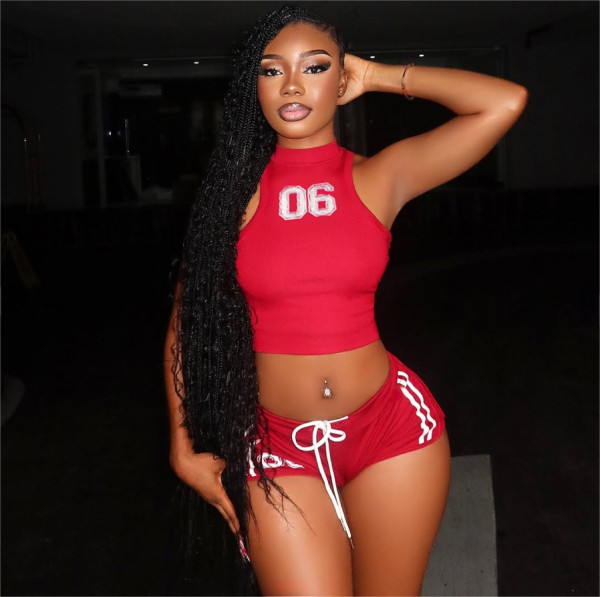 Casual Print Sleeveless Tank Top Shorts Suit GFCF-1345