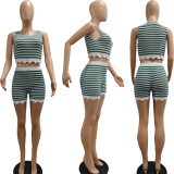 Stripe Contrast Color Knits Short Suit TK-6340
