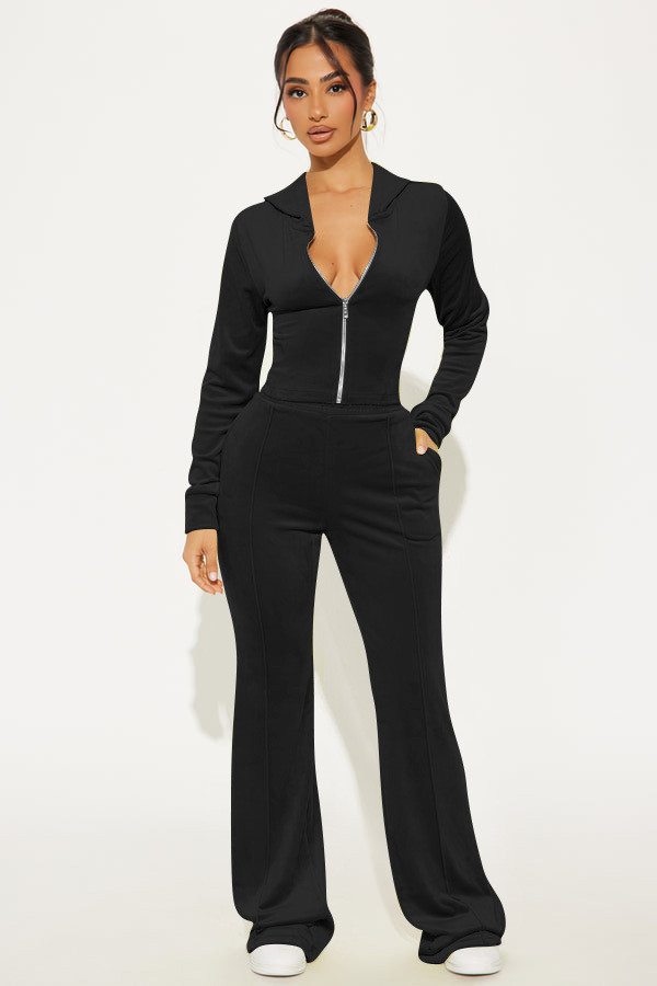 Casual Zipper Hooded Two Piece Pants Set YD-059