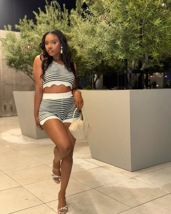 Stripe Contrast Color Knits Short Suit TK-6340