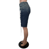 Vintage Drawstring Washed Denim Shorts BGN-360