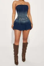 Fashion Denim Wrap Chest Mini Dress GKNF-6991