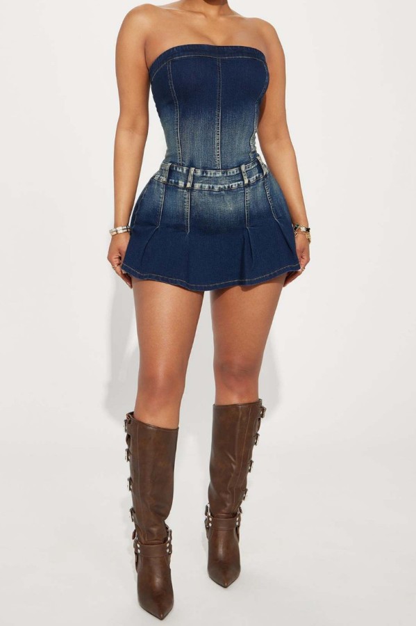 Fashion Denim Wrap Chest Mini Dress GKNF-6991