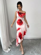Print Irregular Sleeveless Midi Dress GRNH-2584