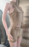 Sleeveless Zip Top Shorts Denim Suit XMCS-CS202532817