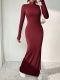 Long Sleeve Solid Color Split Maxi Dress GRNH-M23DS504