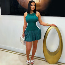 Solid Color Sleeveless Pleated Mini Dress OY-6500