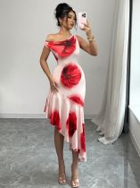 Print Irregular Sleeveless Midi Dress GRNH-2584