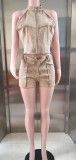 Sleeveless Zip Top Shorts Denim Suit XMCS-CS202532817