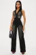 Fashion V Neck Denim Halterneck Jumpsuit GKNF-6992