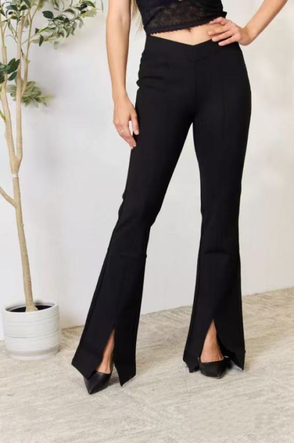 Solid Color Split Flare Pants QOUY-6059