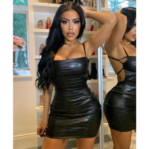 PU Leather Backless Sling Mini Dress GPBY-1438