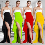 Sexy Color Block High Split Maxi Dress GFDY-1327
