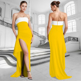 Sexy Color Block High Split Maxi Dress GFDY-1327