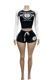 Letter Print Sport Two Piece Shorts Set GFCF-1346