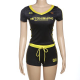 Printed V-Neck Short Sleeve Shorts Suit GZJQ-K25S62488