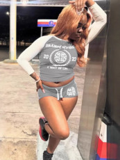 Letter Print Sport Two Piece Shorts Set GFCF-1346