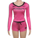 Fashion Printed Sexy V-Neck Long Sleeve Shorts Suit GZJQ-K24S56255