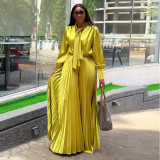 Tie Lantern Sleeve Shirt Press pleated Loose Pants Suit GCNE-HK72256
