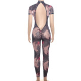 Mesh Print Backless Slim Jumpsuit GZJQ-K25Q66400