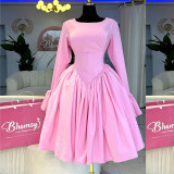 Long Sleeve Strappy Tie A-Line Midi Dress GCNE-HK7922
