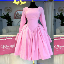 Long Sleeve Strappy Tie A-Line Midi Dress GCNE-HK7922