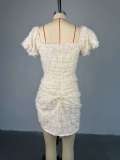 V-Neck Bubble Sleeve Drawstring Mini Dress GCNE-HK72276